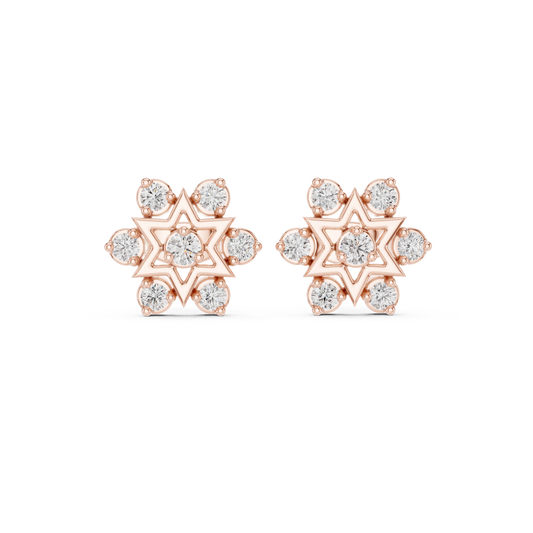 Cluster Round Lab Diamond Star Motif Studs Earring