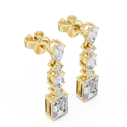 Regal Lineage Emerald Cut Moissanite Diamond Drop Earrings with Pear & Oval Accents