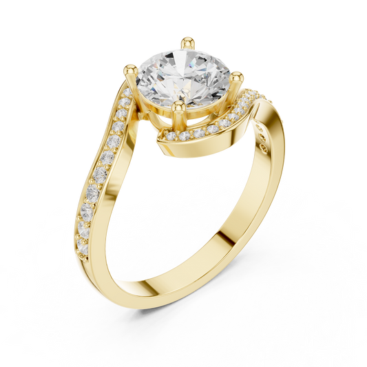 Swirl Design Brilliant Round Moissanite Diamond Ring with Halo Accent