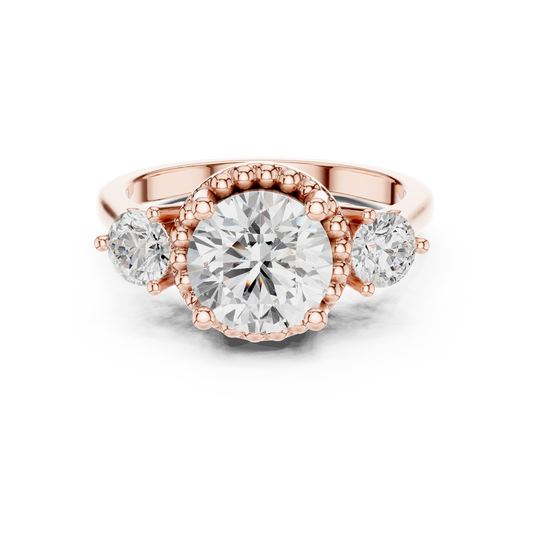 Round Three Stone Filigree Moissanite Diamond Ring For Her
