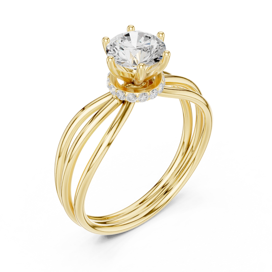 Triple Row Round Moissanite Diamond Solitaire Engagement Ring