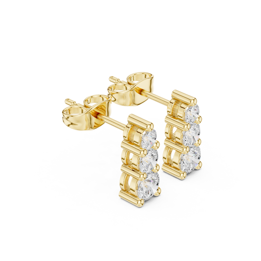 Triple Round Moissanite Diamond Drop Stud Earrings for Timeless Everyday