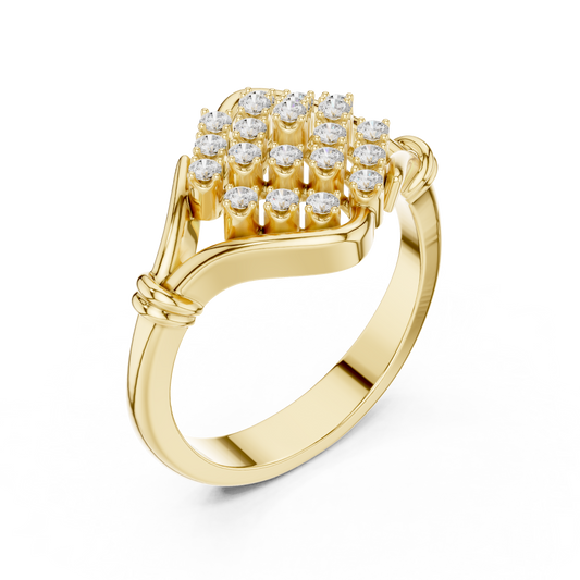 Round Cut Lab Diamond Ring Elegant Wave Framed Design