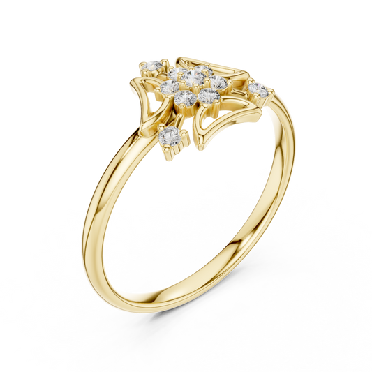 Round Moissanite Diamond Floral Open Petal Cluster Ring