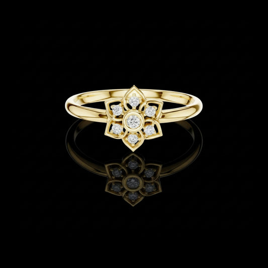0.048 TCW Elegant Everyday Bloom Radiant Floral Moissanite Diamond Cluster Ring in Gold
