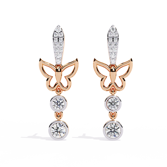 Elegant Butterfly Lab Grown Diamond Drop Earrings with Pave Accents and Bezel Set Round Diamonds