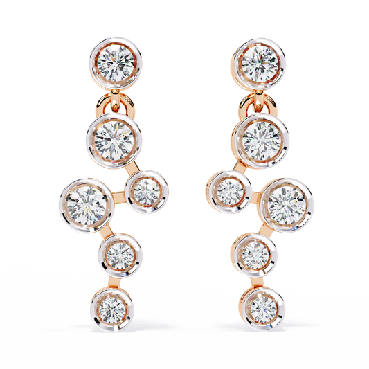 Sophisticated Multi Round Bezel Moissanite Diamond Drop Earrings in Gleaming Gold Finish
