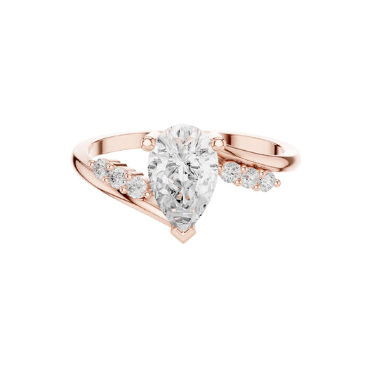 Pear Cut Moissanite Diamond Bypass Pave Setting Engagement Ring