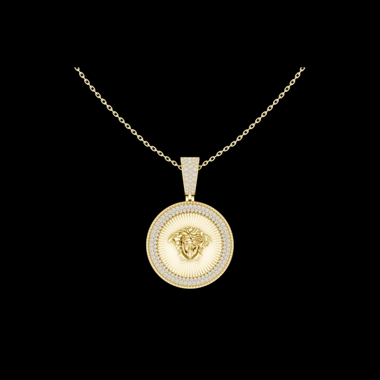0.89 TCW Luxury Medusa Face Moissanite Diamond Pendant Greek Mythology Charm Statement Medallion Jewelry