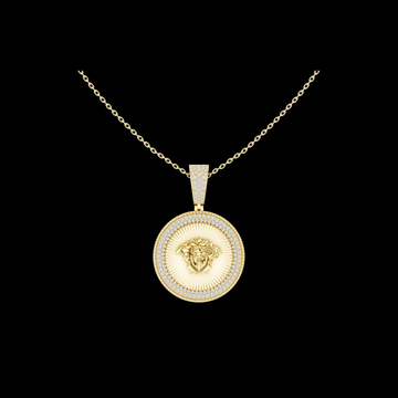 Circular Mythological Emblem Statement Charm Featuring Round Moissanite