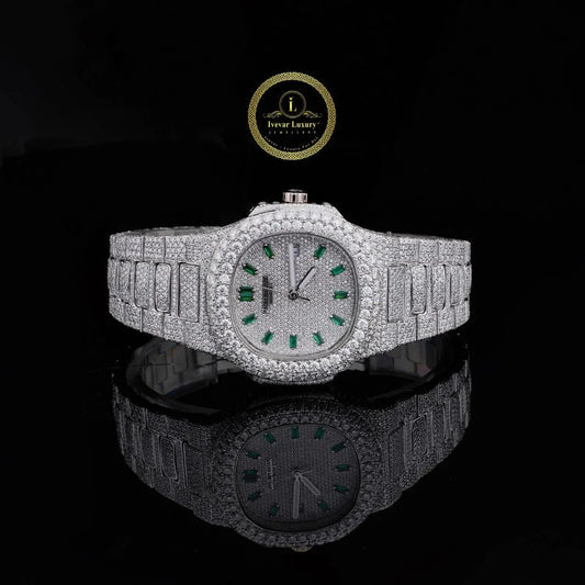 Premium Iced-Out Watch Set – Full Crystal Watch and Skeleton Automatic Timepiece By Ivevar