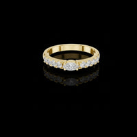 0.10 CT Elongated Marquise Moissanite Diamond Ring with Graduated Round Side Stones & Elegant Half Eternity Band