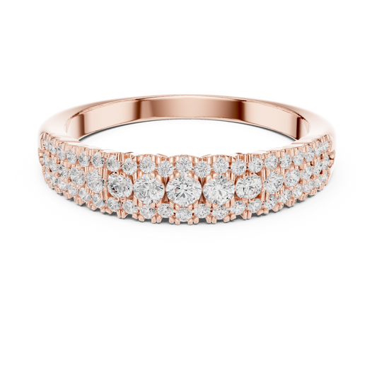 Round Cut Lab Grown Brilliant Triple Row Pave Diamond Wedding Band Ring