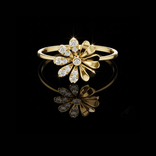 0.008 CT Daisy Flower Lab Grown Round Cut Diamond Floral Ring Jewelry for Women