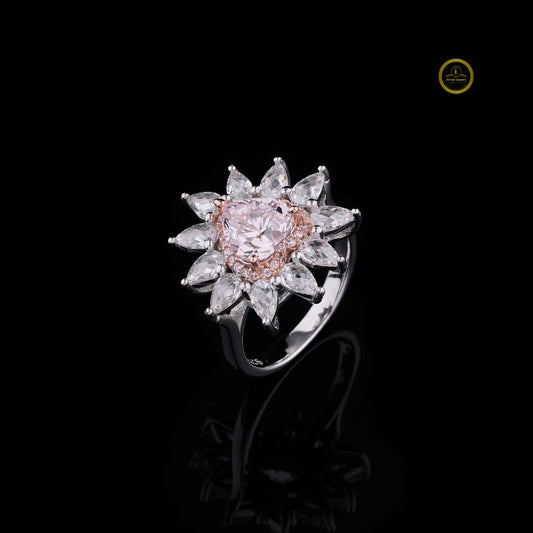 Fancy Intense Pink Heart Cut Moissanite Diamond Cluster Ring With Pear Sidestone