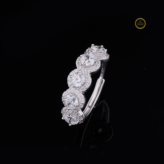 Five Stone Round Cut Moissanite Diamond Halo Ring