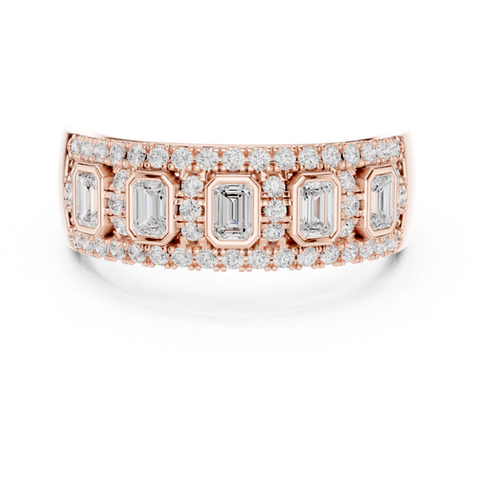 Emerald Cut Lab Grown Diamond Halo Statement Band Ring