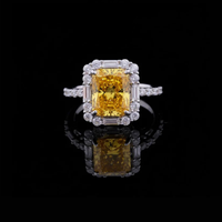 Yellow Lab Grown Diamond Radiant Cut Halo Set Pave Band Ring