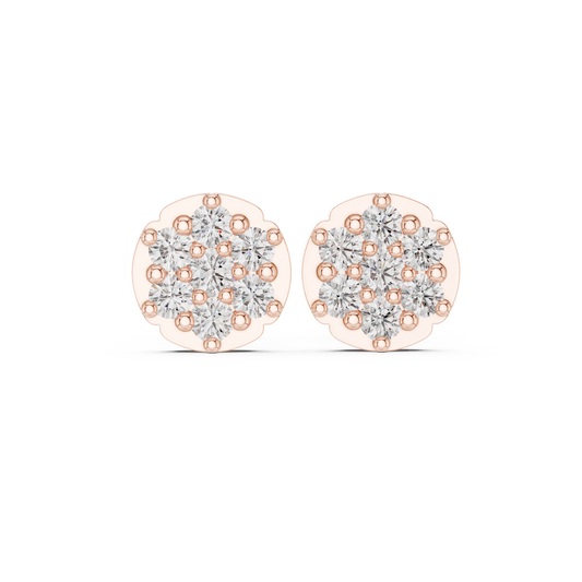 Aurora Halo Blossom Round Lab Diamond Cluster Stud Earrings with Rounded Floral Silhouette