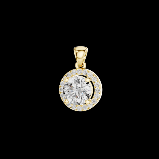 Round Cut Solitaire Halo Pendant with Center Moissanite and Accent Stones