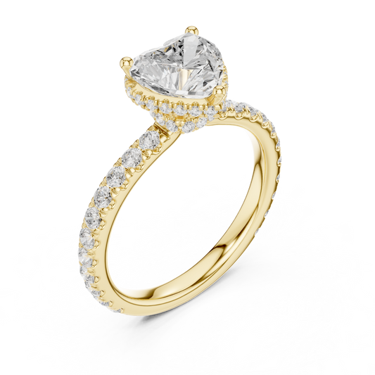 Heart Cut Halo Moissanite Engagement Ring with Pave Band