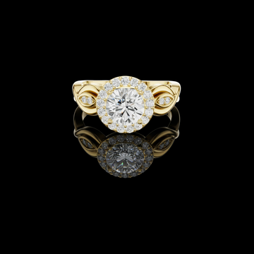 1.00 CT Majestic Bloom Round Halo Moissanite Diamond Ring with Sculpted Petal Accents