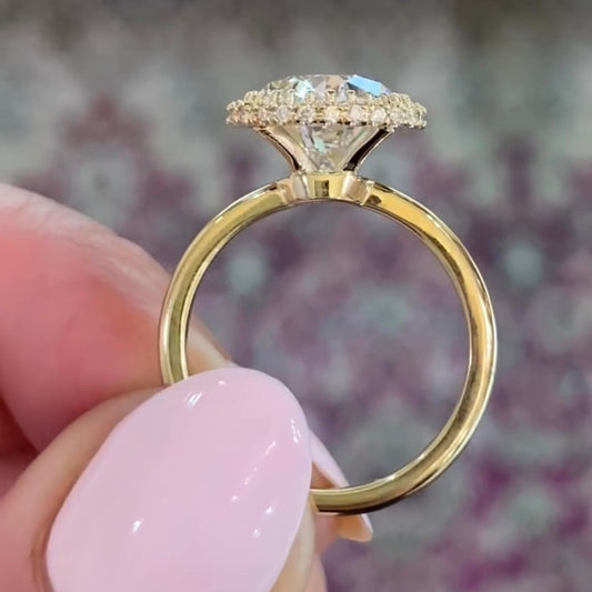 Pear Cut Halo Moissanite Diamond Solitaire Ring