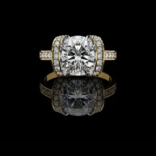 2.92 CT Grande Cushion Sparkle Ring with Side Accent Lab Grown Diamonds Modern Engagement Ring