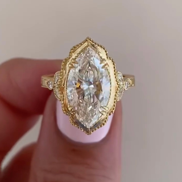 2.00 CT Vintage Inspired Marquise Lab Grown Diamond Ring with Hand Engraved Bezel