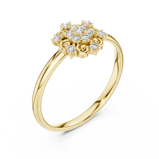 Floral Cluster Round Cut Lab Diamond Engagement Ring With Vintage Flower