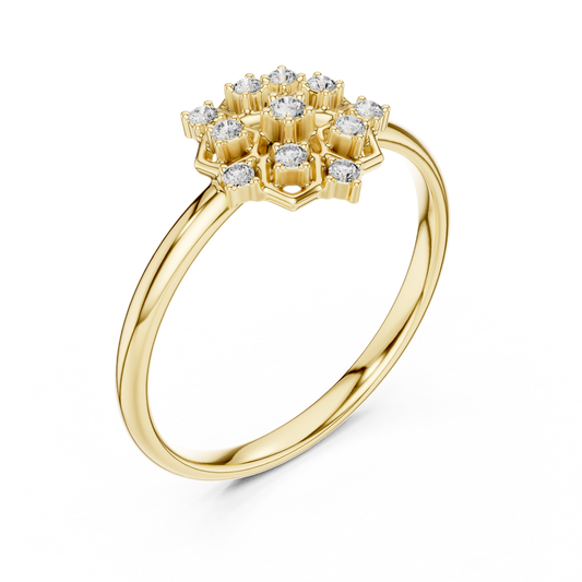 Round Moissanite Diamond Hexagon Floral Cluster Wedding Ring