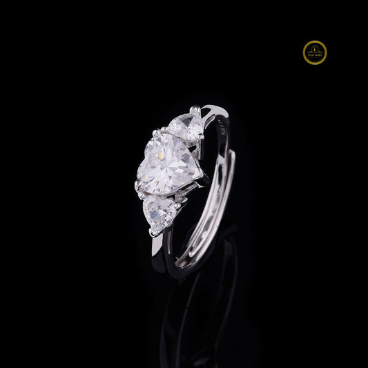 Three Stone Heart Cut Lab Diamond Wedding Ring For Her