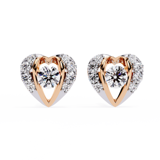 Heart Shaped Lab Diamond Stud Earrings with Round Center Stone and Pave Accents