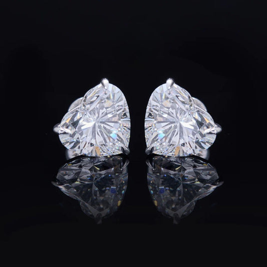 1.55 TCW Elegant Heart Shaped Lab Grown Stud Earrings in Polished Silver Sparkling Romantic Jewelry