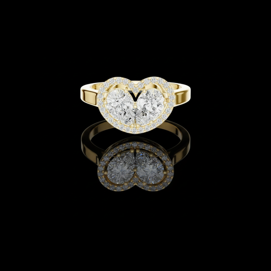 0.91 CT Unique Heart Shaped Lab Grown Halo Ring with Twin Pear Diamonds and Pave Diamond Accents