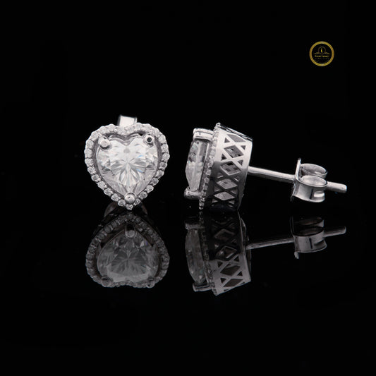 1.50 CT Heart Shaped Halo Moissanite Diamond Stud Earrings with Center Stones and Sparkling Accent Border for a Romantic