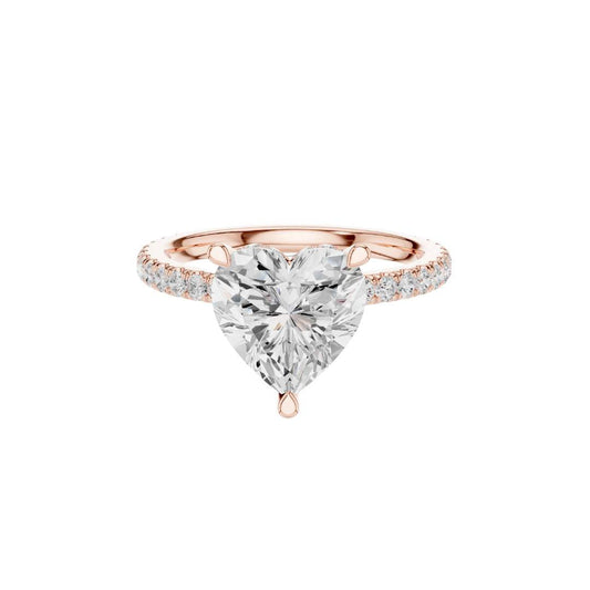 Heart Cut Moissanite Diamond Engagement Ring with Pave Band