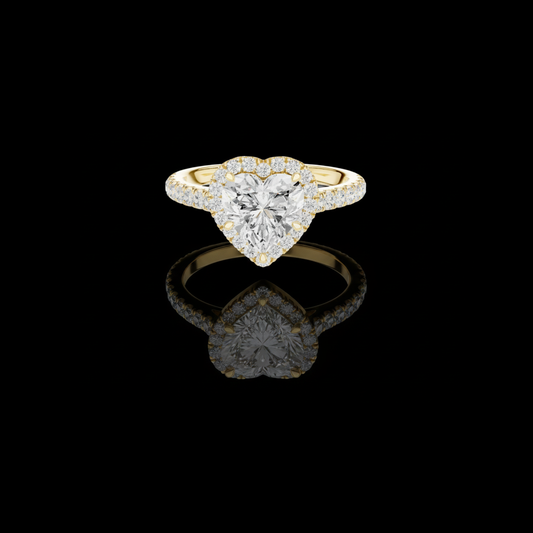 1.50 CT Romantic Heart Shaped Moissanite Diamond Halo Ring with Pave Diamond Band