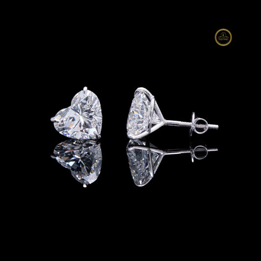 Elegant Heart Shaped Lab Diamond Stud Earrings in Polished Silver Sparkling Romantic Jewelry