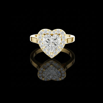 1.49 CT Stunning Heart Cut Halo Ring in Gold with Brilliant Lab Grown Diamond Accents