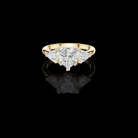2.00 CT Sparkling Heart Shaped Three Stone Lab Grown Diamond Ring with Pear Cut Side Diamonds