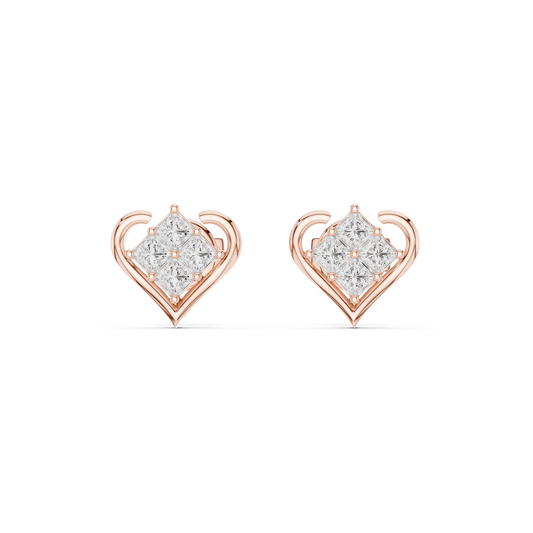 Crown Collection Heart Shaped Princess Lab Diamond Stud Earrings