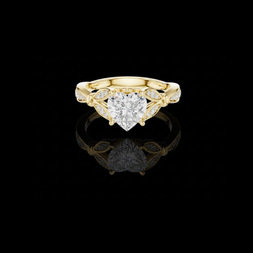 1.50 CT Beautiful Heart Shaped Moissanite Diamond Ring with Vine Inspired Pave Diamond Design