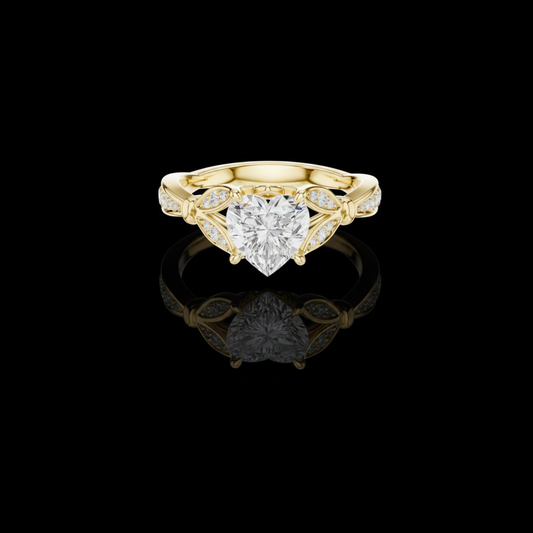 Heart Shape Leaf Motif Style Moissanite Diamond Engagement Ring
