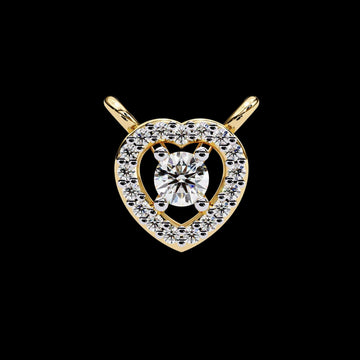 Heart Shape Halo Pendant with Round Cut Solitaire Moissanite
