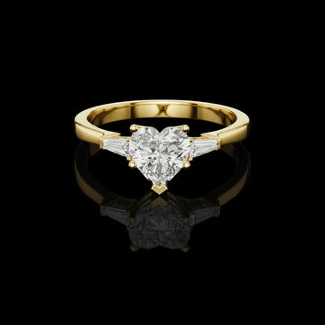 Three Stone Lab Grown Heart Ring With Tapered Side Stone