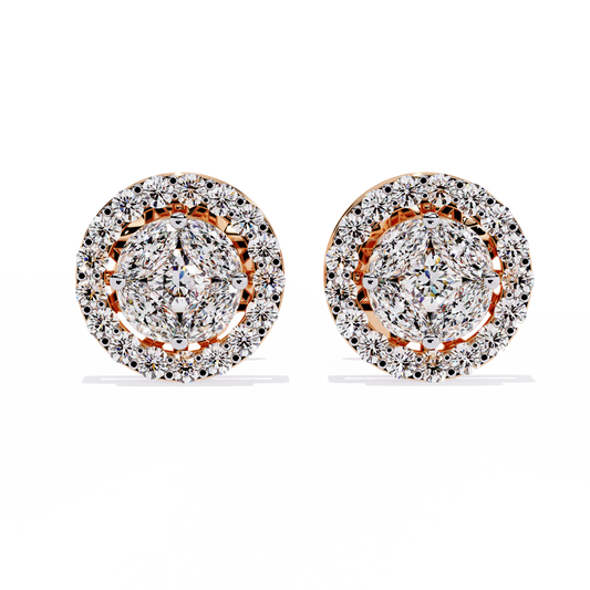 Halo Marquise Lab Diamond Round Cluster Stud Earrings with Pavé Circle Design