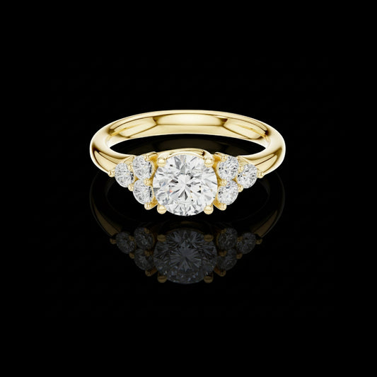 0.93 CT Eye-Catching Elegant Sparkle Cluster Stunning Round Cut Moissanite Diamond Gold Ring