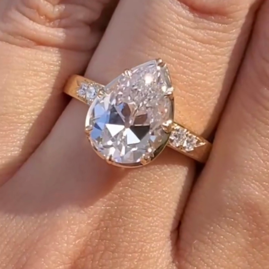 Pear Cut Lab Grown Diamond Pave Ring