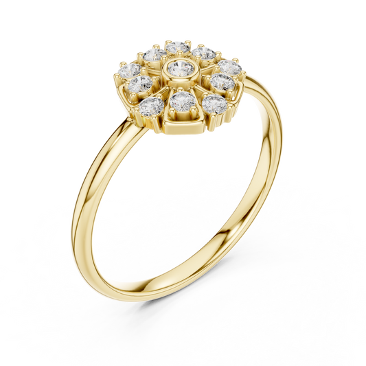 Round Moissanite Diamond Geometric Floral Cluster Promise Ring
